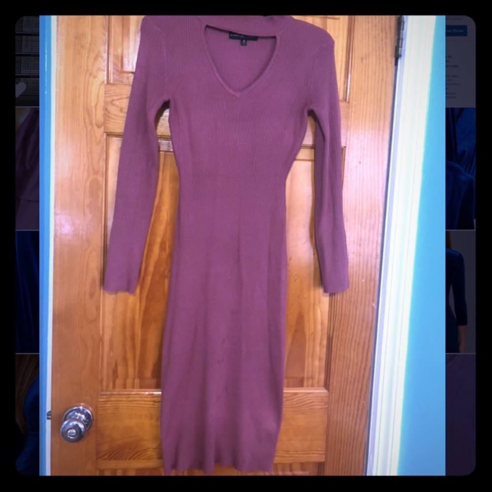 Beautiful,mauve,choker midi,long sleeve dress